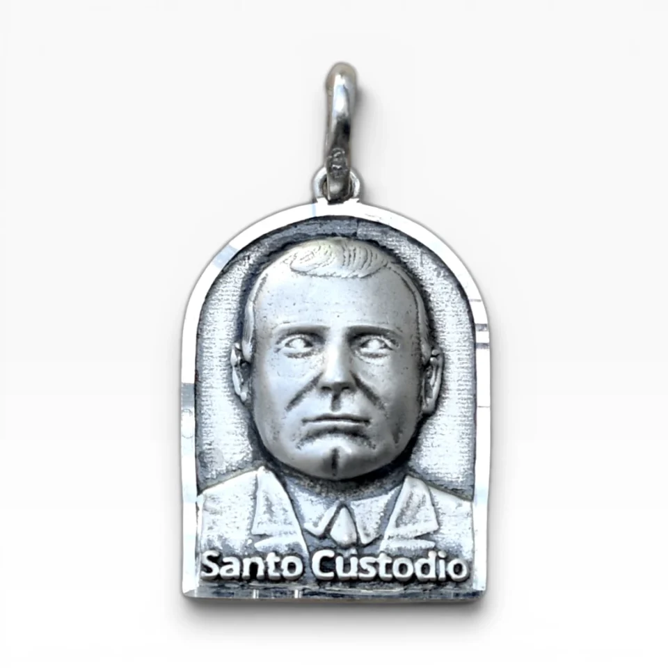 Medalla Santo Custodio en plata de ley forma rectangular con arco